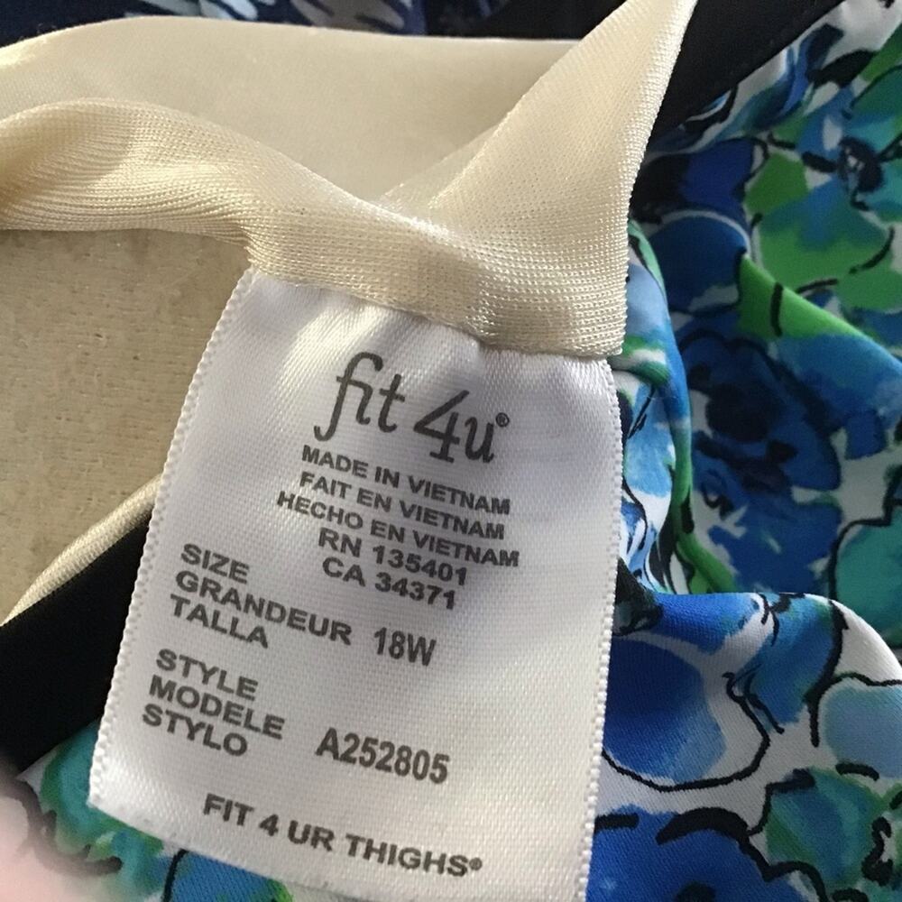 Fit 4 U Fit & Flare Swimsuit Women One Piece Swimdress sz 18W Floral Blue Green - Picture 3 of 6